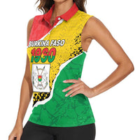 Personalized Burkina Faso Independence Day Women Sleeveless Polo Shirt Coat Of Arms - Grunge Style - Wonder Print Shop