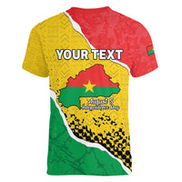 Personalized Burkina Faso Independence Day Women V-Neck T-Shirt Coat Of Arms - Grunge Style - Wonder Print Shop