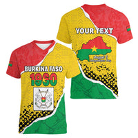 Personalized Burkina Faso Independence Day Women V-Neck T-Shirt Coat Of Arms - Grunge Style - Wonder Print Shop