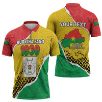 Personalized Burkina Faso Independence Day Zipper Polo Shirt Coat Of Arms - Grunge Style - Wonder Print Shop