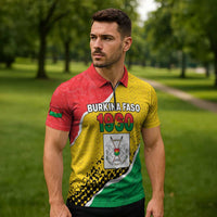 Personalized Burkina Faso Independence Day Zipper Polo Shirt Coat Of Arms - Grunge Style - Wonder Print Shop