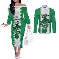 Nigeria Basketball Custom Couples Matching Off The Shoulder Long Sleeve Dress and Long Sleeve Button Shirt Go DTigers - Wonder Print Shop