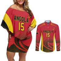 Angola Basketball Custom Couples Matching Off Shoulder Short Dress and Long Sleeve Button Shirt Go Champions - Wonder Print Shop