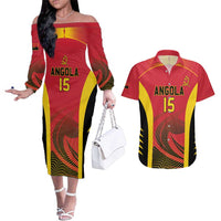 Angola Basketball Custom Couples Matching Off The Shoulder Long Sleeve Dress and Hawaiian Shirt Go Champions - Wonder Print Shop