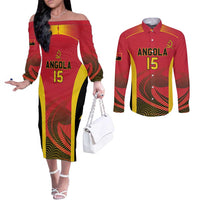 Angola Basketball Custom Couples Matching Off The Shoulder Long Sleeve Dress and Long Sleeve Button Shirt Go Champions - Wonder Print Shop