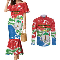 Personalized Equatorial Guinea Independence Day Couples Matching Mermaid Dress and Long Sleeve Button Shirt Coat Of Arms With Map - Wonder Print Shop