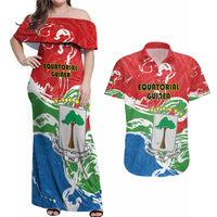 Personalized Equatorial Guinea Independence Day Couples Matching Off Shoulder Maxi Dress and Hawaiian Shirt Coat Of Arms With Map - Wonder Print Shop