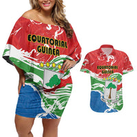 Personalized Equatorial Guinea Independence Day Couples Matching Off Shoulder Short Dress and Hawaiian Shirt Coat Of Arms With Map - Wonder Print Shop