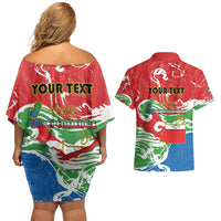 Personalized Equatorial Guinea Independence Day Couples Matching Off Shoulder Short Dress and Hawaiian Shirt Coat Of Arms With Map - Wonder Print Shop