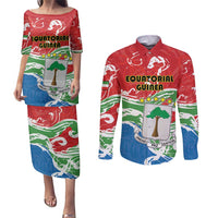 Personalized Equatorial Guinea Independence Day Couples Matching Puletasi and Long Sleeve Button Shirt Coat Of Arms With Map - Wonder Print Shop
