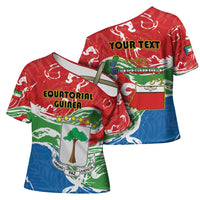 Personalized Equatorial Guinea Independence Day Cross Shoulder Shirt Coat Of Arms With Map - Wonder Print Shop
