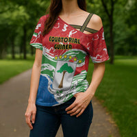 Personalized Equatorial Guinea Independence Day Cross Shoulder Shirt Coat Of Arms With Map - Wonder Print Shop