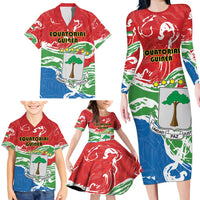 Personalized Equatorial Guinea Independence Day Family Matching Long Sleeve Bodycon Dress and Hawaiian Shirt Coat Of Arms With Map - Wonder Print Shop