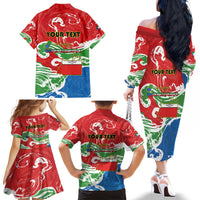 Personalized Equatorial Guinea Independence Day Family Matching Off The Shoulder Long Sleeve Dress and Hawaiian Shirt Coat Of Arms With Map - Wonder Print Shop