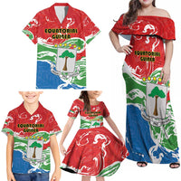 Personalized Equatorial Guinea Independence Day Family Matching Off Shoulder Maxi Dress and Hawaiian Shirt Coat Of Arms With Map - Wonder Print Shop