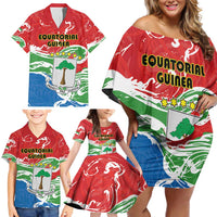 Personalized Equatorial Guinea Independence Day Family Matching Off Shoulder Short Dress and Hawaiian Shirt Coat Of Arms With Map - Wonder Print Shop