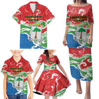 Personalized Equatorial Guinea Independence Day Family Matching Puletasi and Hawaiian Shirt Coat Of Arms With Map - Wonder Print Shop