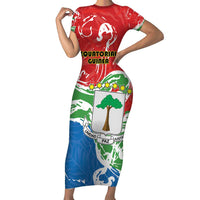 Personalized Equatorial Guinea Independence Day Family Matching Short Sleeve Bodycon Dress and Hawaiian Shirt Coat Of Arms With Map - Wonder Print Shop
