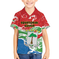 Personalized Equatorial Guinea Independence Day Family Matching Short Sleeve Bodycon Dress and Hawaiian Shirt Coat Of Arms With Map - Wonder Print Shop