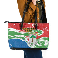 Equatorial Guinea Independence Day Leather Tote Bag Coat Of Arms With Map - Wonder Print Shop