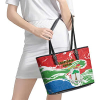 Equatorial Guinea Independence Day Leather Tote Bag Coat Of Arms With Map - Wonder Print Shop