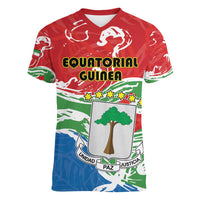 Personalized Equatorial Guinea Independence Day Women V-Neck T-Shirt Coat Of Arms With Map - Wonder Print Shop