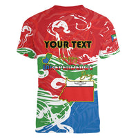 Personalized Equatorial Guinea Independence Day Women V-Neck T-Shirt Coat Of Arms With Map - Wonder Print Shop