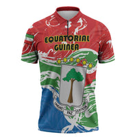 Personalized Equatorial Guinea Independence Day Zipper Polo Shirt Coat Of Arms With Map - Wonder Print Shop