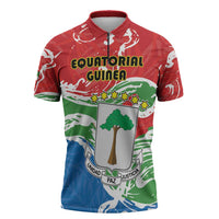 Personalized Equatorial Guinea Independence Day Zipper Polo Shirt Coat Of Arms With Map - Wonder Print Shop