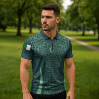 Custom Algeria Football Zipper Polo Shirt Come On Greens - Wonder Print Shop