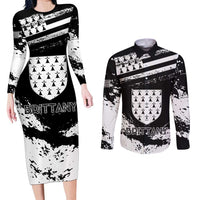 Personalized Brittany Couples Matching Long Sleeve Bodycon Dress and Long Sleeve Button Shirt Coat Of Arms With Triskelion - Grunge Style - Wonder Print Shop