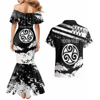 Personalized Brittany Couples Matching Mermaid Dress and Hawaiian Shirt Coat Of Arms With Triskelion - Grunge Style - Wonder Print Shop