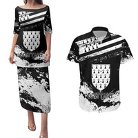 Personalized Brittany Couples Matching Puletasi and Hawaiian Shirt Coat Of Arms With Triskelion - Grunge Style - Wonder Print Shop