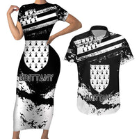Personalized Brittany Couples Matching Short Sleeve Bodycon Dress and Hawaiian Shirt Coat Of Arms With Triskelion - Grunge Style - Wonder Print Shop