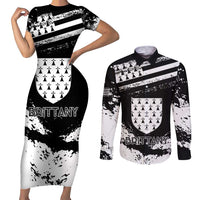 Personalized Brittany Couples Matching Short Sleeve Bodycon Dress and Long Sleeve Button Shirt Coat Of Arms With Triskelion - Grunge Style - Wonder Print Shop