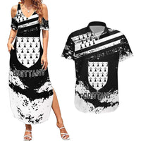 Personalized Brittany Couples Matching Summer Maxi Dress and Hawaiian Shirt Coat Of Arms With Triskelion - Grunge Style - Wonder Print Shop