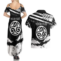 Personalized Brittany Couples Matching Summer Maxi Dress and Hawaiian Shirt Coat Of Arms With Triskelion - Grunge Style - Wonder Print Shop