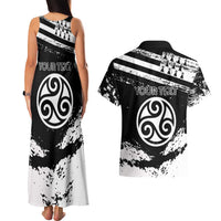Personalized Brittany Couples Matching Tank Maxi Dress and Hawaiian Shirt Coat Of Arms With Triskelion - Grunge Style - Wonder Print Shop