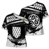 Personalized Brittany Cross Shoulder Shirt Coat Of Arms With Triskelion - Grunge Style - Wonder Print Shop