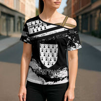 Personalized Brittany Cross Shoulder Shirt Coat Of Arms With Triskelion - Grunge Style - Wonder Print Shop