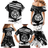 Personalized Brittany Family Matching Mermaid Dress and Hawaiian Shirt Coat Of Arms With Triskelion - Grunge Style - Wonder Print Shop
