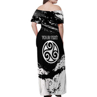 Personalized Brittany Family Matching Off Shoulder Maxi Dress and Hawaiian Shirt Coat Of Arms With Triskelion - Grunge Style - Wonder Print Shop