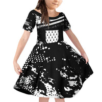 Personalized Brittany Family Matching Off Shoulder Short Dress and Hawaiian Shirt Coat Of Arms With Triskelion - Grunge Style - Wonder Print Shop