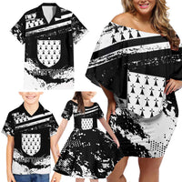 Personalized Brittany Family Matching Off Shoulder Short Dress and Hawaiian Shirt Coat Of Arms With Triskelion - Grunge Style - Wonder Print Shop