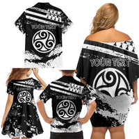 Personalized Brittany Family Matching Off Shoulder Short Dress and Hawaiian Shirt Coat Of Arms With Triskelion - Grunge Style - Wonder Print Shop