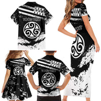 Personalized Brittany Family Matching Short Sleeve Bodycon Dress and Hawaiian Shirt Coat Of Arms With Triskelion - Grunge Style - Wonder Print Shop