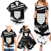 Personalized Brittany Family Matching Summer Maxi Dress and Hawaiian Shirt Coat Of Arms With Triskelion - Grunge Style - Wonder Print Shop