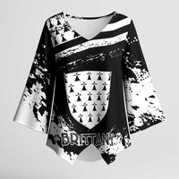 Personalized Brittany Kimono Sleeve Blouse Coat Of Arms With Triskelion - Grunge Style - Wonder Print Shop