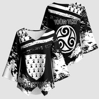 Personalized Brittany Kimono Sleeve Blouse Coat Of Arms With Triskelion - Grunge Style - Wonder Print Shop