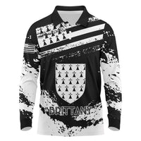 Personalized Brittany Long Sleeve Polo Shirt Coat Of Arms With Triskelion - Grunge Style - Wonder Print Shop